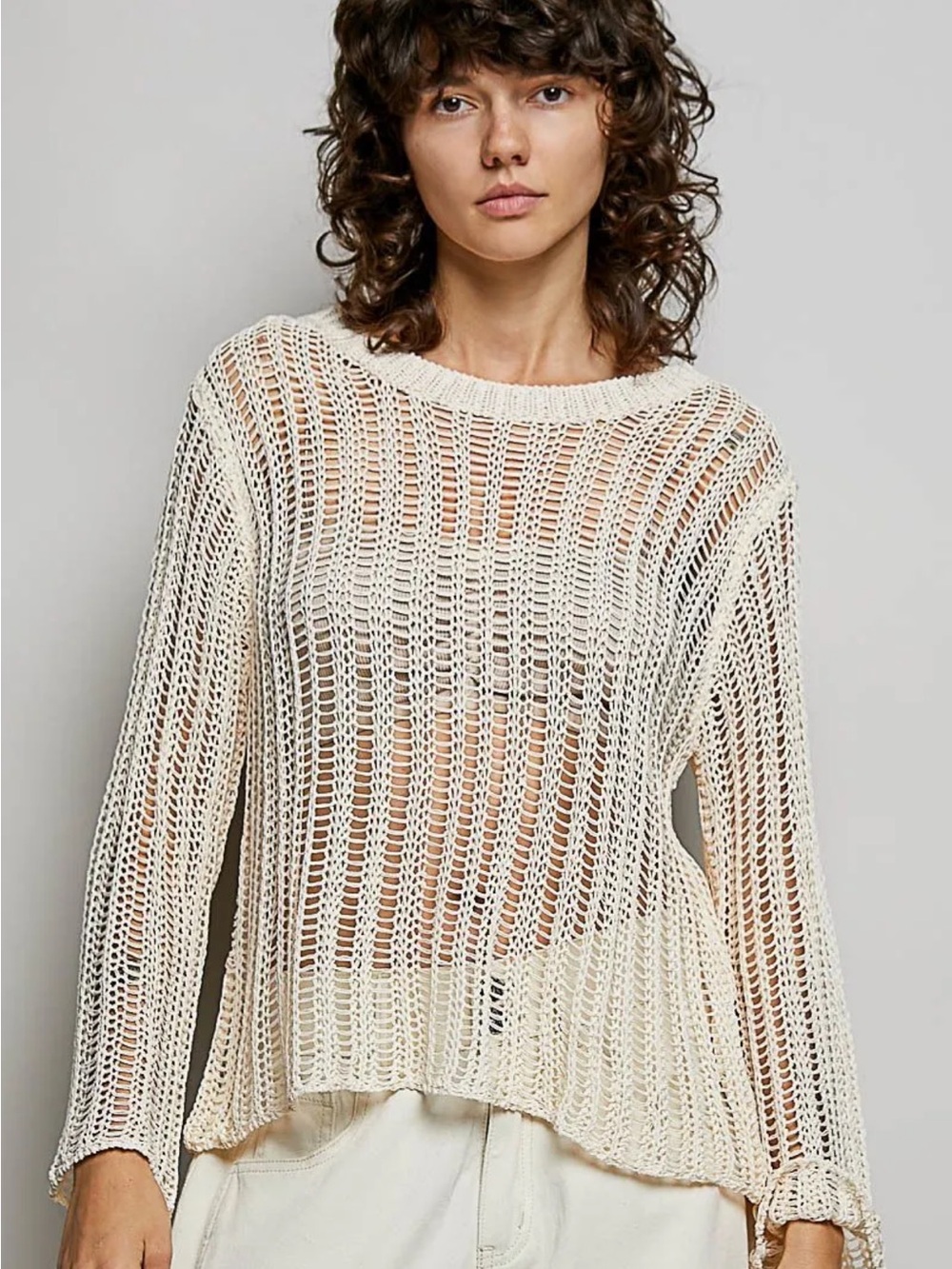 NEW POL Crochet Open Knit Top